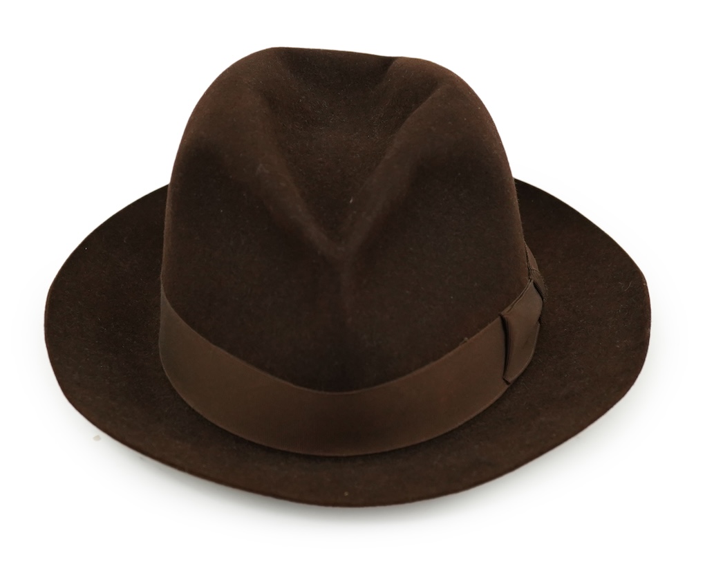 A brown felt Dunn and Co hat Size 56